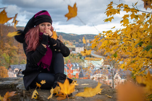 Mütze und Schal für den Herbst pink schwarz